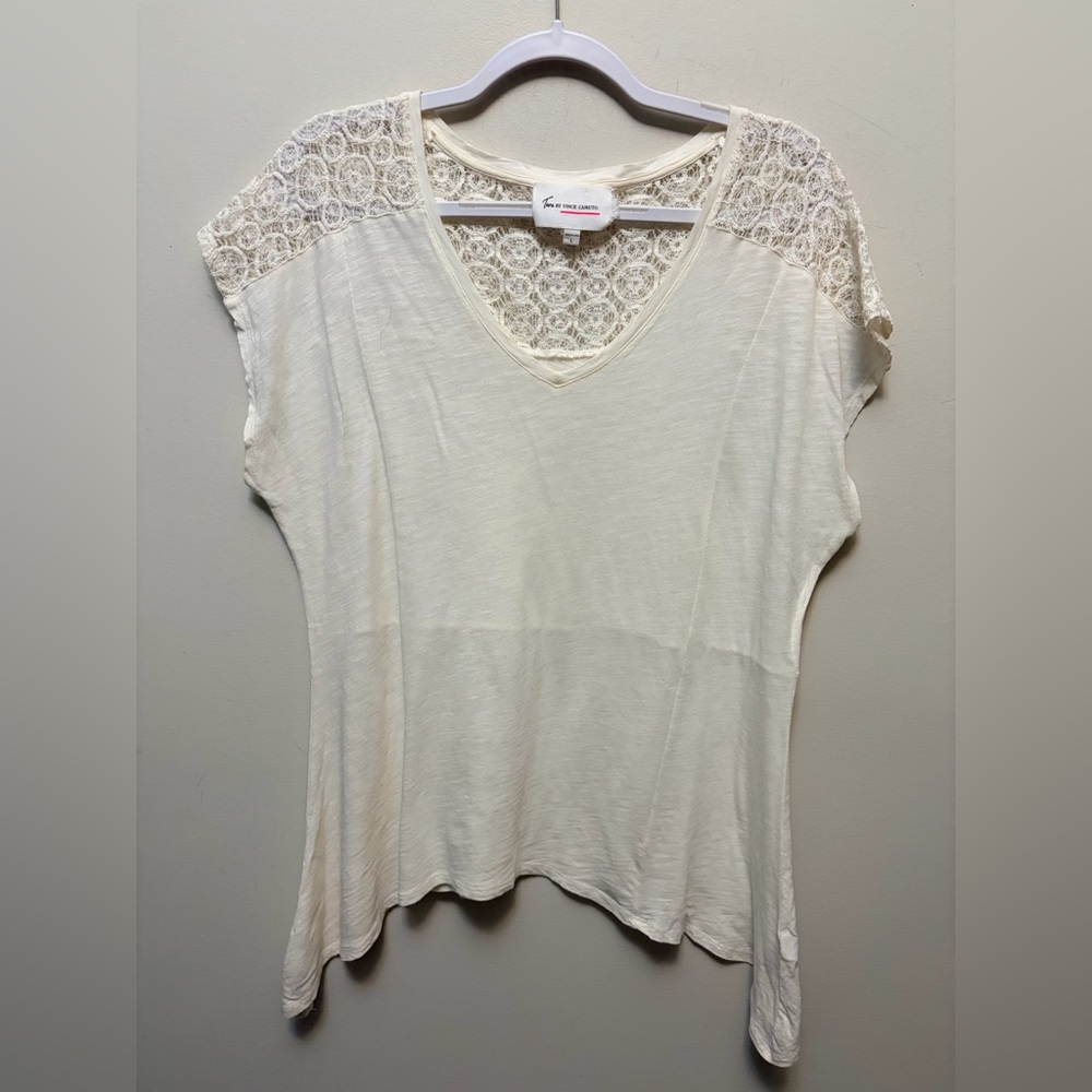 TWO by VINCE CAMUTO Cream Lace Cotton/Modal Top
